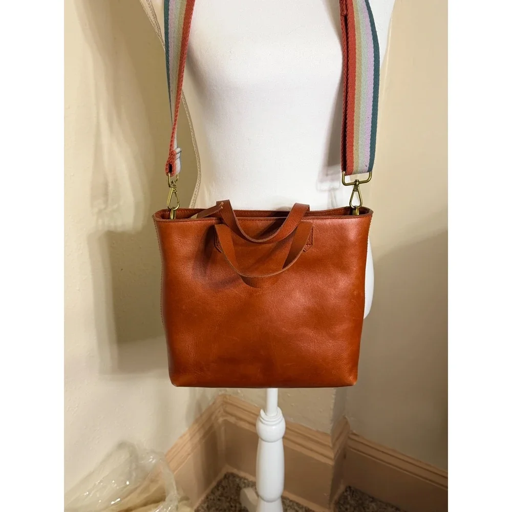 Madewell Small Transport Crossbody Bag English Saddle Leather Striped Strap Zip - Picture 3 of 5